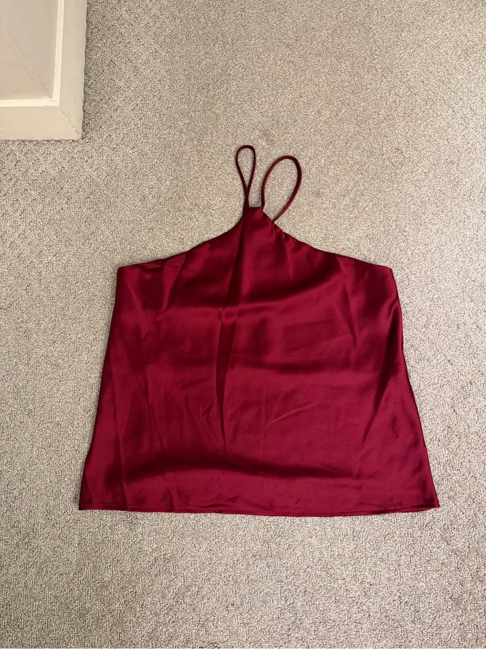 Renee C. Satin Spaghetti-Strap Cami in Burgundy